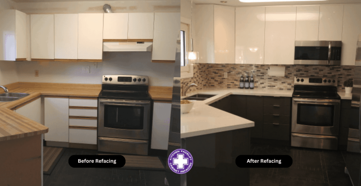 before and after picture of a refacing project